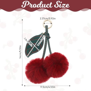Cute Cherry Keychain - Fluffy Pom Pom Accessory for Gifts