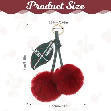 Cute Cherry Keychain - Fluffy Pom Pom Accessory for Gifts