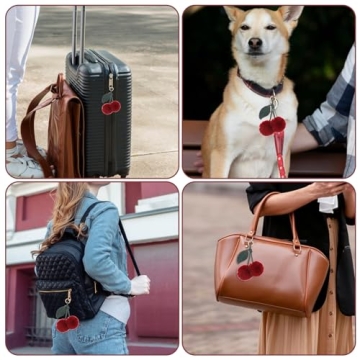 Cute Cherry Keychain - Fluffy Pom Pom Accessory for Gifts