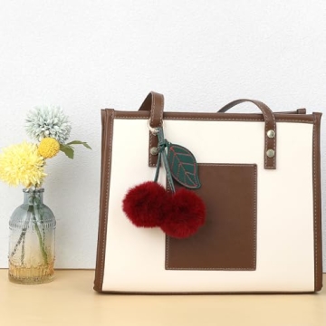 Cute Cherry Keychain - Fluffy Pom Pom Accessory for Gifts