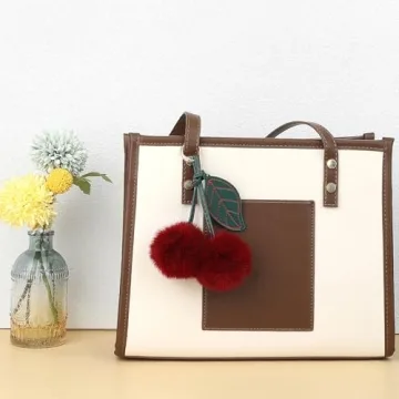 Cute Cherry Keychain - Fluffy Pom Pom Accessory for Gifts