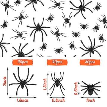 Labeol 160 PCS Fake Spiders, 3 Size Halloween Realistic Plastic Fake Spider Toys, Prank Props Black ...