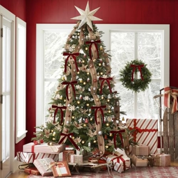 Burgundy Velvet Christmas Tree Bows - 12pcs Set