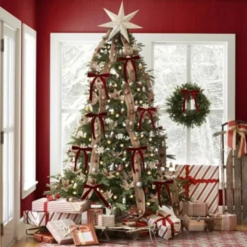 Burgundy Velvet Christmas Tree Bows - 12pcs Set