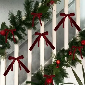 Burgundy Velvet Christmas Tree Bows - 12pcs Set