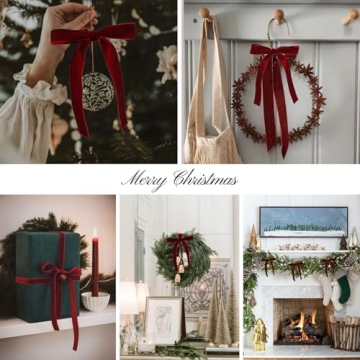 Burgundy Velvet Christmas Tree Bows - 12pcs Set