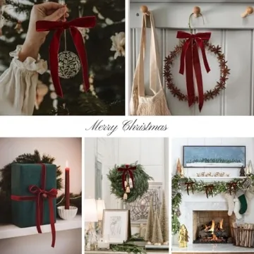 Burgundy Velvet Christmas Tree Bows - 12pcs Set