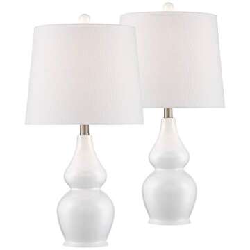 360 Lighting Jane Modern Table Lamps 25" Tall Set of 2 White Ceramic Double Gourd Fabric Tapered Dru...