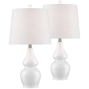 360 Lighting Jane Modern Table Lamps 25" Tall Set of 2 White Ceramic Double Gourd Fabric Tapered Dru...