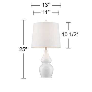 360 Lighting Jane Modern Table Lamps 25" Tall Set of 2 White Ceramic Double Gourd Fabric Tapered Drum Shade Decor for Bedroom Living Room House Home Bedside Nightstand Office Entryway Family