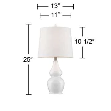 360 Lighting Jane Modern Table Lamps 25" Tall Set of 2 White Ceramic Double Gourd Fabric Tapered Drum Shade Decor for Bedroom Living Room House Home Bedside Nightstand Office Entryway Family