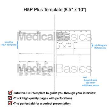 H&P notebook Plus 8.5"x10" (Large Print) - Medical History and Physical notebook, 70 medical templat...