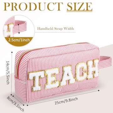 4 Pcs Teacher Appreciation Gifts Teacher Chenille Letter Bags Preppy Patch Makeup Bag Teach Letter C...