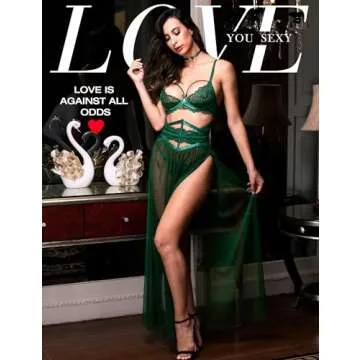 LOVE YOU SEXY Lace Lingerie Set for Women - 4 Piece Emerald