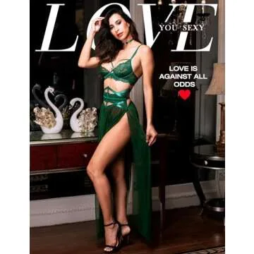 LOVE YOU SEXY Lace Lingerie Set for Women - 4 Piece Emerald