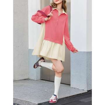 Fisoew Womens Oversized Sweatshirt Dress Long Sleeve V Neck Patchwork Casual Pullover Tops Loose Fit...
