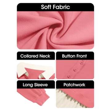 Fisoew Womens Oversized Sweatshirt Dress Long Sleeve V Neck Patchwork Casual Pullover Tops Loose Fit Mini Dresses Watermelon Red