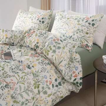 Fresh Green Floral Comforter Set Queen Size for All Seasons