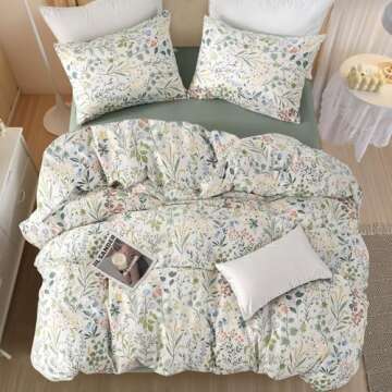 Fresh Green Floral Comforter Set Queen Size for All Seasons