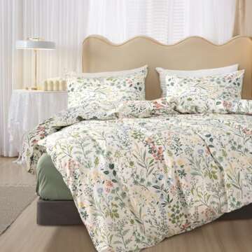 Fresh Green Floral Comforter Set Queen Size for All Seasons