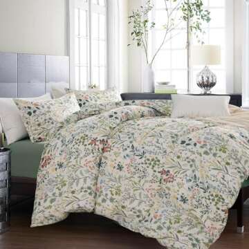 Fresh Green Floral Comforter Set Queen Size for All Seasons
