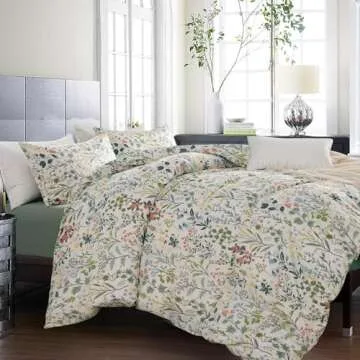 Fresh Green Floral Comforter Set Queen Size for All Seasons
