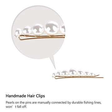 15 PCS Pearls Hair Clips, Coiyf Acrylic Resin Hair Barrettes Beaded clip for Women Ladies Girls, Fashion Gold Bows Ties Hairpins for Party Wedding