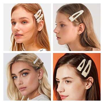 15 PCS Pearls Hair Clips, Coiyf Acrylic Resin Hair Barrettes Beaded clip for Women Ladies Girls, Fashion Gold Bows Ties Hairpins for Party Wedding