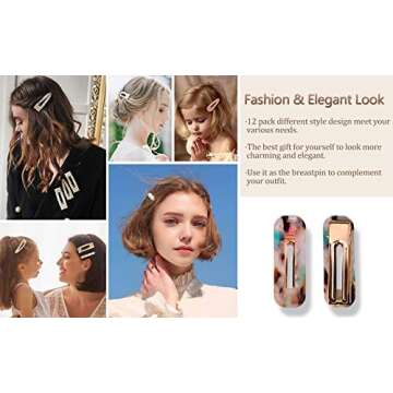 15 PCS Pearls Hair Clips, Coiyf Acrylic Resin Hair Barrettes Beaded clip for Women Ladies Girls, Fashion Gold Bows Ties Hairpins for Party Wedding