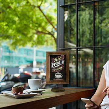 MyGift Set of 3 Tabletop Chalkboard Sign with Burnt Wood Frame and Round Base, Decorative Wedding Table Place Card Signage, Rustic Small Kitchen Countertop Memo Board