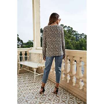 BMJL Women's Casual Cute Shirts Leopard Print Tops Basic Long Sleeve Soft Blouse Fall Tshirts(X-Smal...