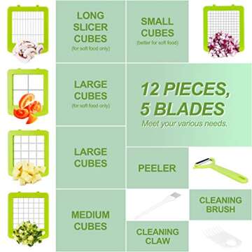 Food Dicer Chopper 5 Blades, Onion Dicer Chopper, Kitchen Chopper, Fruit and Veggie Chopper for Vegetables Chopper, Food Prep Chopper, Light Green