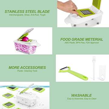 Food Dicer Chopper 5 Blades, Onion Dicer Chopper, Kitchen Chopper, Fruit and Veggie Chopper for Vegetables Chopper, Food Prep Chopper, Light Green