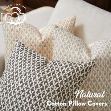 FIOUOVO Floral Pillow Covers 20x20 Pillow Cover Block Print Couch Pillows for Living Room Decorative Neutral Accent Throw Pillow Covers, 1PC, Light Taupe