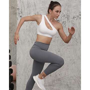 YOGASASA One Shoulder Sports Bra for Women Workout Bras Sexy Cute Yoga Bra Medium Support,White