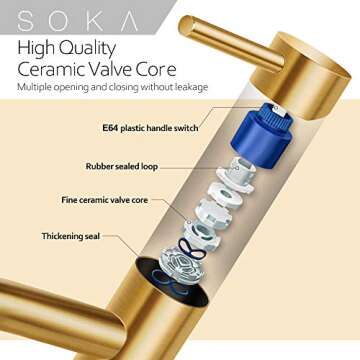 SOKA Bathroom Sink Faucet Single Handle Stainless Steel Lavatory Commercial Bathroom Faucet Bathtub Basin Vanity Faucets with Deck Plate & Pop-Up Drain Assembly Fit for 1 & 3 Hole, Gold