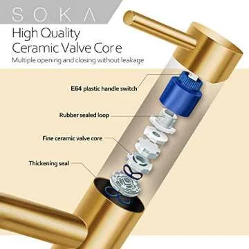 SOKA Bathroom Sink Faucet Single Handle Stainless Steel Lavatory Commercial Bathroom Faucet Bathtub Basin Vanity Faucets with Deck Plate & Pop-Up Drain Assembly Fit for 1 & 3 Hole, Gold