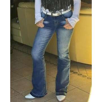 PEIHOT Low Rise Boot Cut Jeans for Women Butt Lifting Stretch Denim Pants Trendy, Large Dark Blue