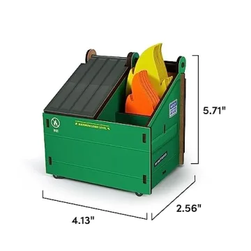 Genuine Fred DESK DUMPSTER Pencil Holder with Flame Note Cards, 3 compartments for Desk and Office Supplies