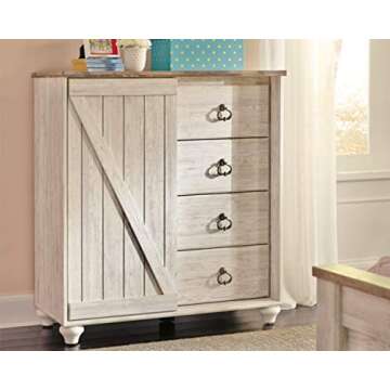 Signature Design by Ashley Willowton Shabby Chic Dressing Chest with Faux Plank Top, Whitewash
