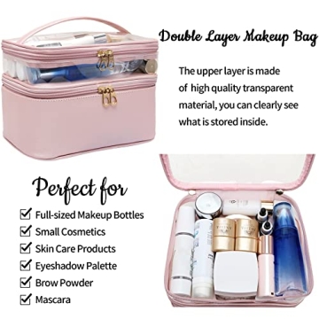 Leather Double Layer Makeup Bag for Women - Stylish Travel Organizer