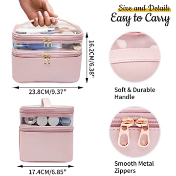 Leather Double Layer Makeup Bag for Women - Stylish Travel Organizer