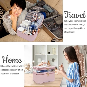 Leather Double Layer Makeup Bag for Women - Stylish Travel Organizer