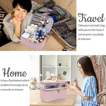 Leather Double Layer Makeup Bag for Women - Stylish Travel Organizer