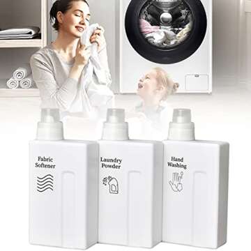 Laundry Detergent Dispenser-3 Pack,34 oz Laundry Soap Dispenser with 6 Stickers for Laundry Room Organization for Liquid Detergent,Fabric Softener,Bleach Agent,Laundry Powder,Scent Beads Container