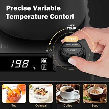 Vmotal Gooseneck Kettle, 1200W Electric Kettle with Fast Heating, Temperature Variable for Coffee Tea Brewing, Stainless Steel, Leak-Proof, 24H Keep Warm, Auto Shut off, Anti-dry Protection, 0.9L