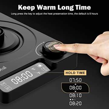 Vmotal Gooseneck Kettle, 1200W Electric Kettle with Fast Heating, Temperature Variable for Coffee Tea Brewing, Stainless Steel, Leak-Proof, 24H Keep Warm, Auto Shut off, Anti-dry Protection, 0.9L