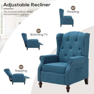Consofa Wingback Recliner Chair with Massage and Heat, Tufted Fabric Push Back Recliner Chair for Living Room, Vintage Wingback Chair with Remote Control, Padded Cushion, Backrest, Wooden Legs