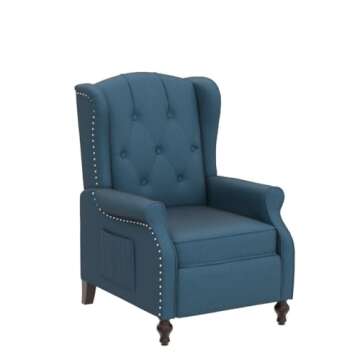 Consofa Wingback Recliner Chair with Massage and Heat, Tufted Fabric Push Back Recliner Chair for Living Room, Vintage Wingback Chair with Remote Control, Padded Cushion, Backrest, Wooden Legs