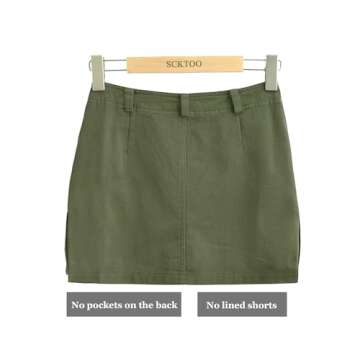 SCKTOO Womens Cargo Skirts Y2K Casual Button Slim Fit Low Waist Mini Skirt with Pockets (Green,S)